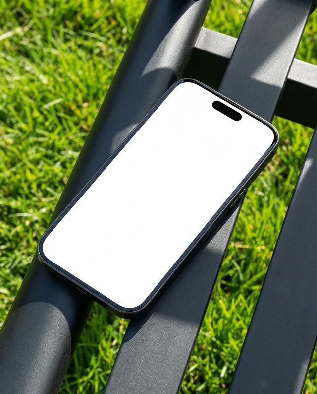 Modern iPhone Mockup on Sleek Outdoor Bench