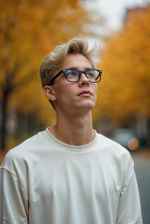 Mockup of a Thoughtful Young Man in a White Sweatshirt