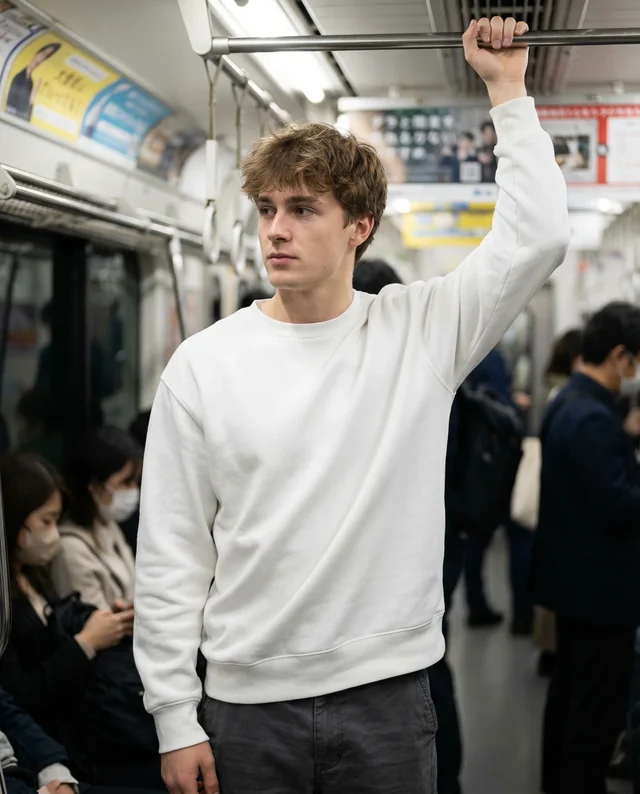 Urban Sweatshirt Mockup in a Crowded Subway Scene