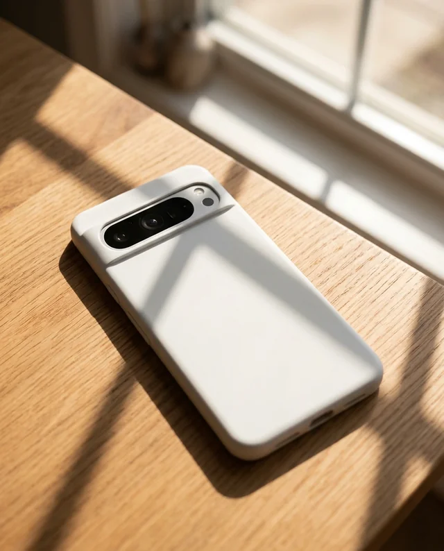 Stylish Mockup of a Modern Phone Cover on a Table