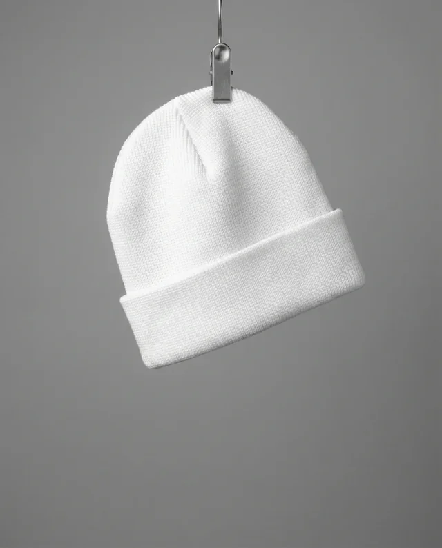 Stylish White Knit Beanie Mockup in Minimalist Design