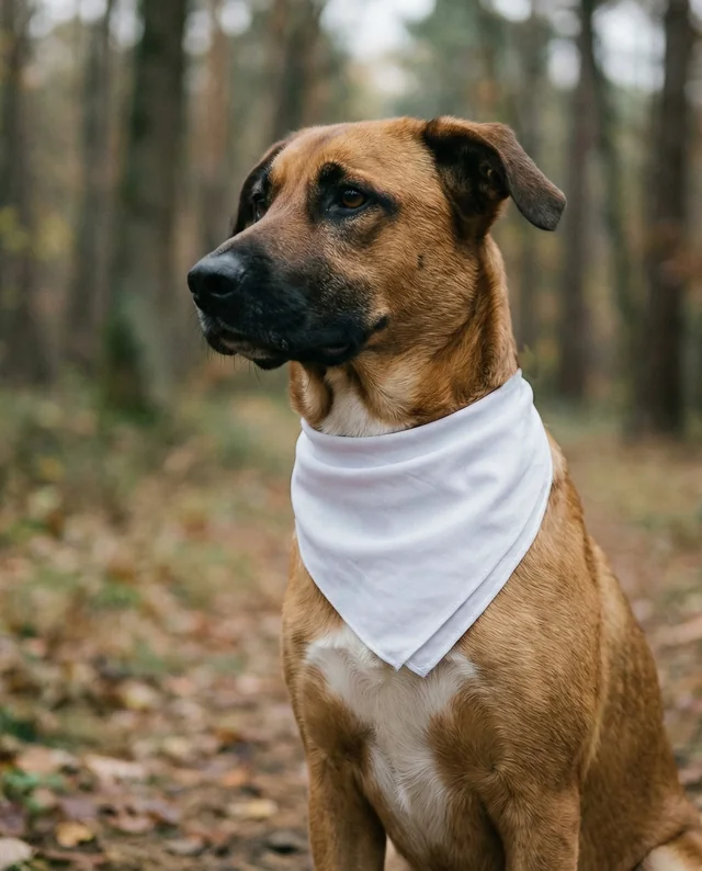 Charming Dog Bandana Mockup in Autumn Forest Setting