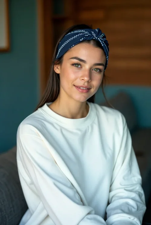 Stylish Mockup of a Young Woman in a White Sweatshirt