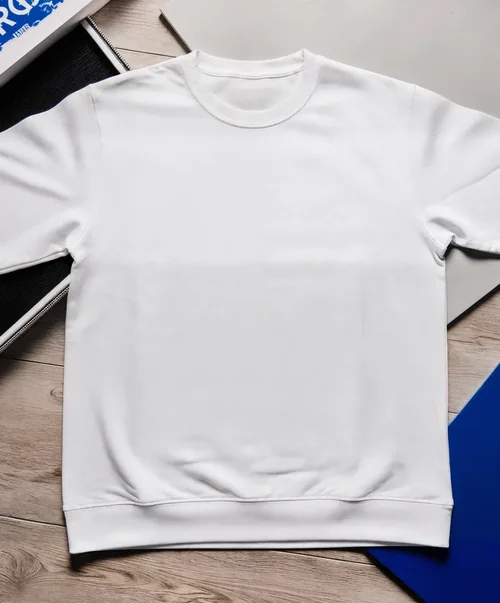 Minimalist Mockup of a White Sweatshirt on Wood