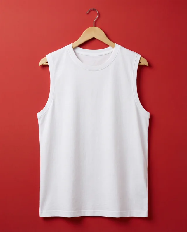 Minimalist Mockup of a White Tank Top on Red Background