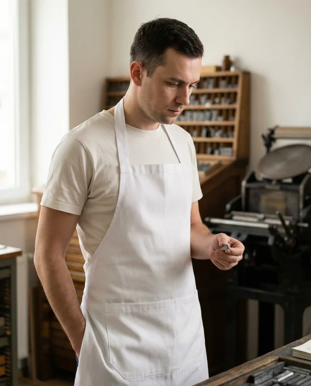 Young Man in Vintage Workshop Mockup Wearing Apron