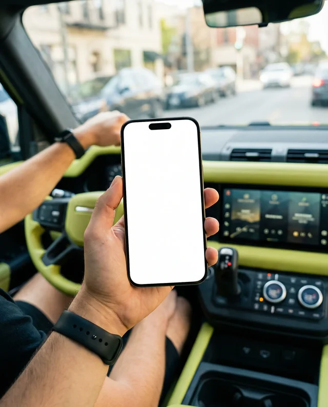 Modern Car Mockup with iPhone in Driver's Perspective