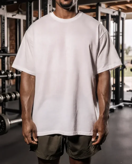 Mockup of Confident Man in T-Shirt at the Gym