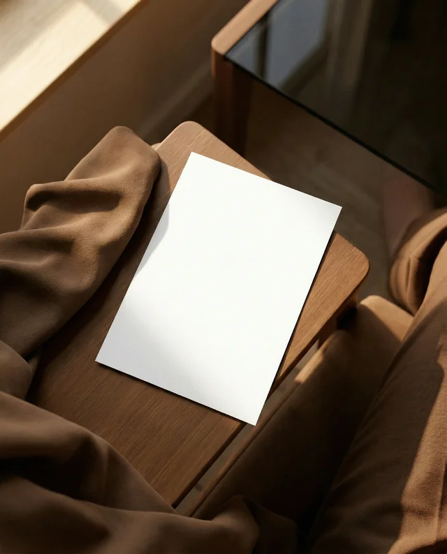 Cozy Indoor Mockup of a Flyer on a Wooden Table