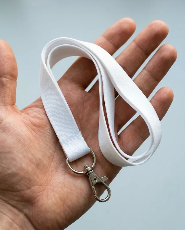 Elegant White Lanyard Mockup Held by a Human Hand