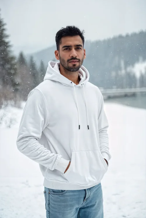 Winter Mockup with Colorful Hoodie Against Snowy Background