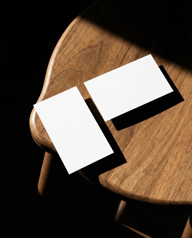 Elegant Mockup of Blank Business Cards on Wooden Stool