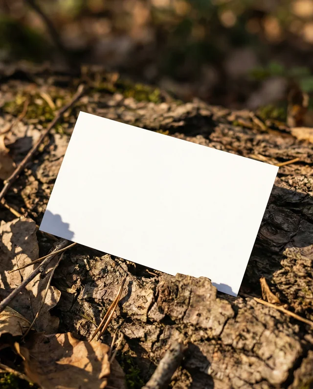 Elegant Business Card Mockup on Rustic Tree Trunk