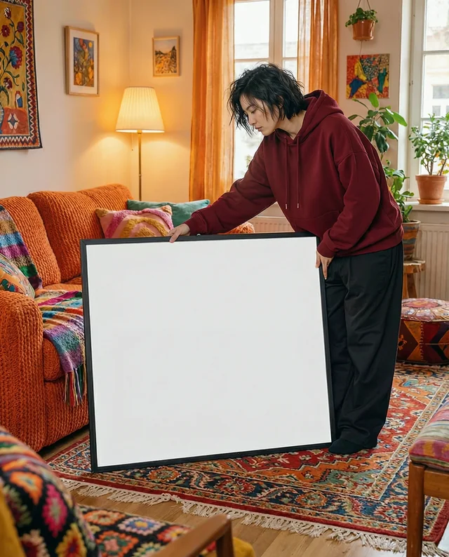 Cozy Living Room Mockup with Poster Canvas Display