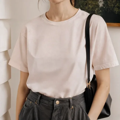 Chic Mockup of T-Shirt in Minimalist Indoor Setting