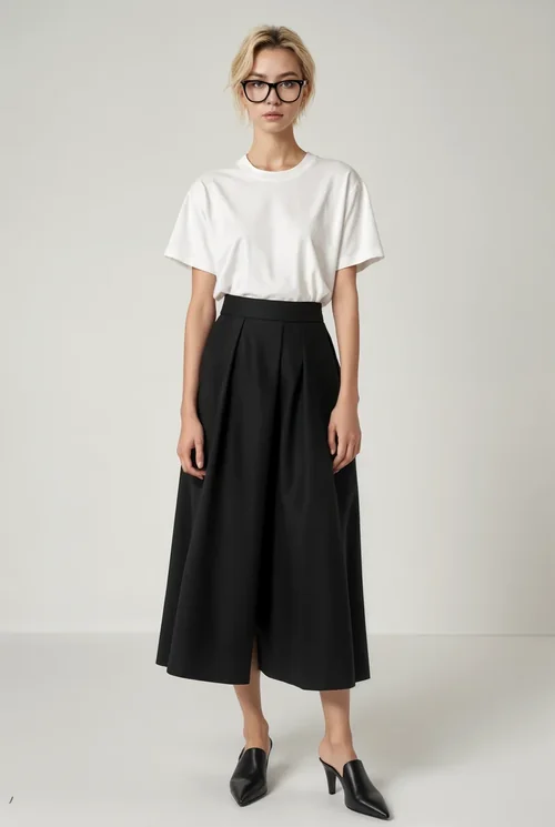 Chic Mockup of T-Shirt with Elegant Midi Skirt Style