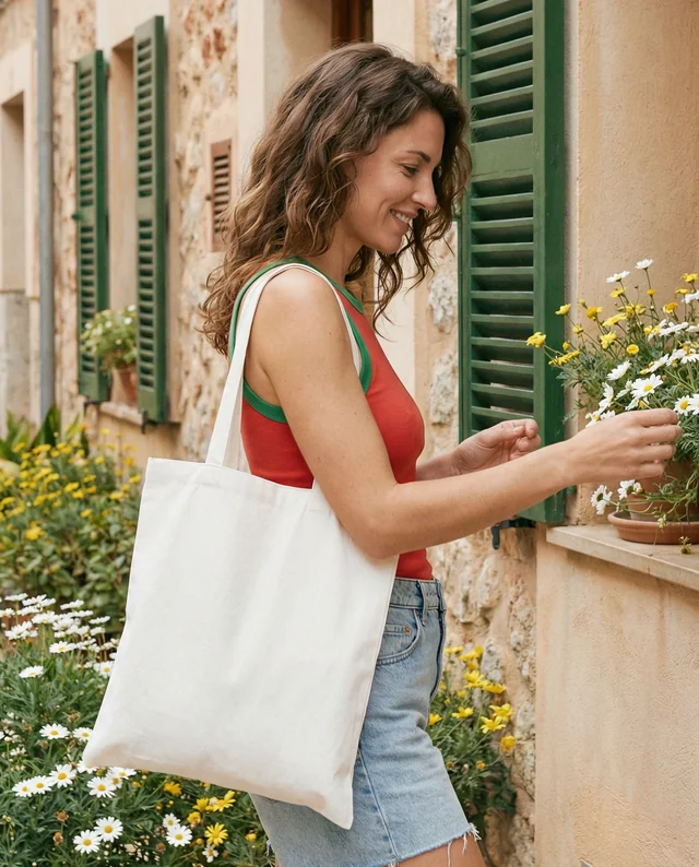 Vibrant Tote Bag Mockup in Sunlit Outdoor Setting