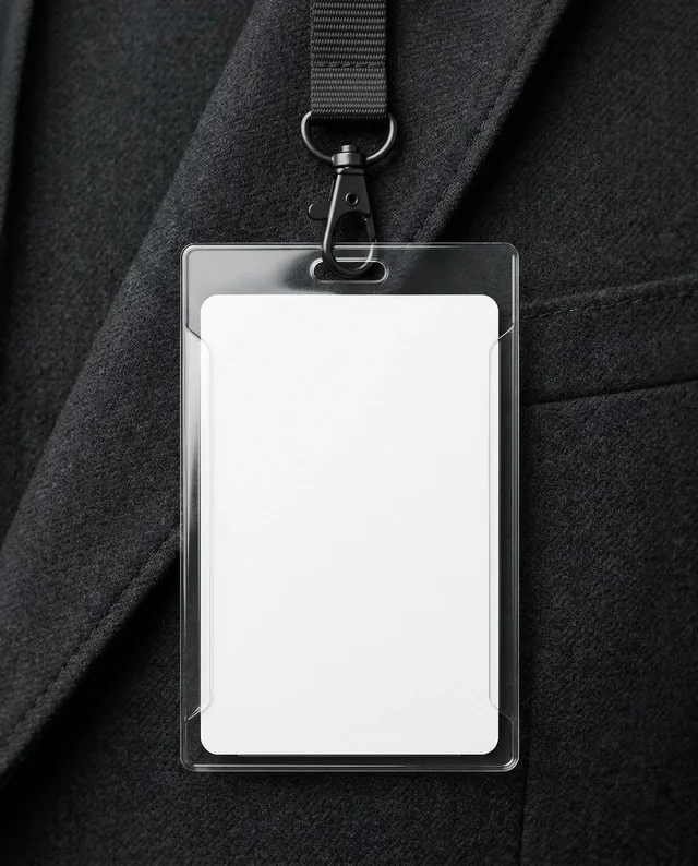 Close-Up Mockup of ID Card Holder on Black Suit Jacket