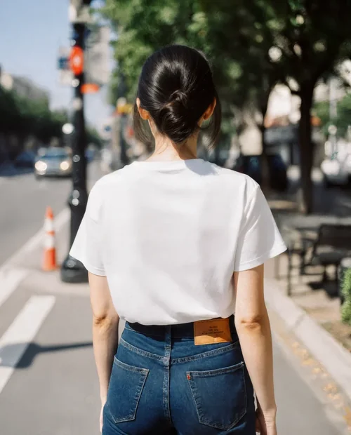 Stylish T-Shirt Mockup of a Young Woman in Urban Setting