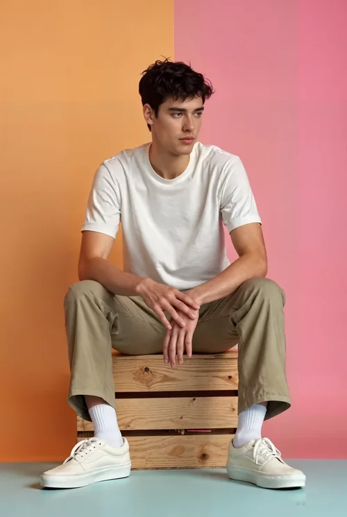 Mockup of T-Shirt with Vibrant Background in Peach and Pink