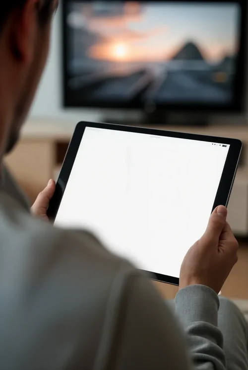 Casual Man Mockup with iPad Pro: A Relaxed Digital Scene