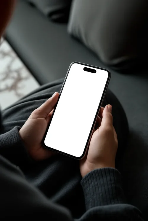 Black iPhone 16 Pro Max Mockup: Close-Up Portrait View