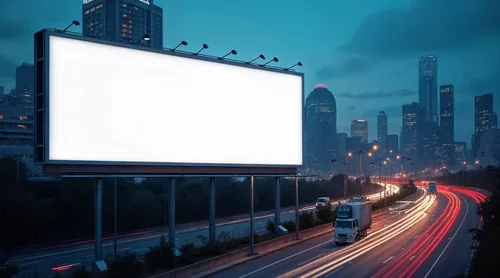 Nighttime Urban Billboard Mockup in a Bustling City
