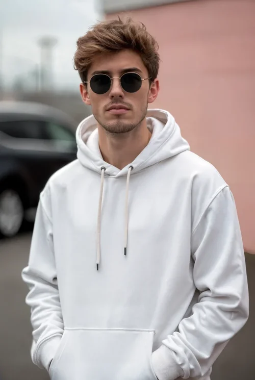 Stylish Hoodie Mockup with Soft Pink Urban Background