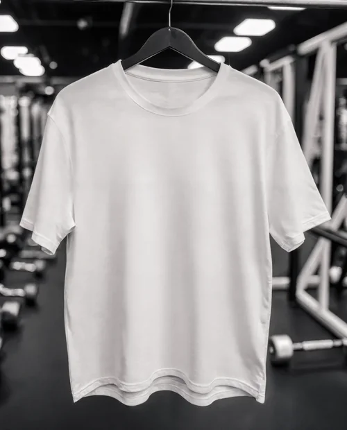 Mockup of a Plain White T-Shirt in a Gym Setting