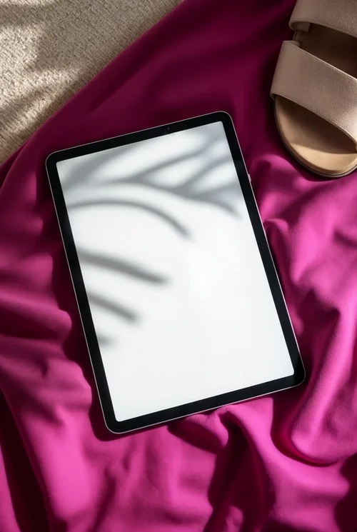 Modern iPad Mockup on Vibrant Fabric Background