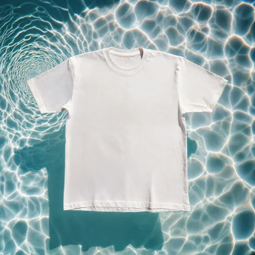 Vibrant T-Shirt Mockup on Shimmering Blue Water Background