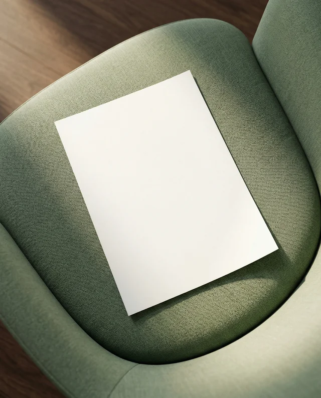 Minimalist Mockup of Flyer on Green Chair