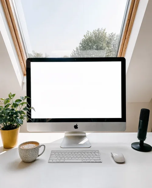 Modern iMac Mockup for Cozy Workspace Design