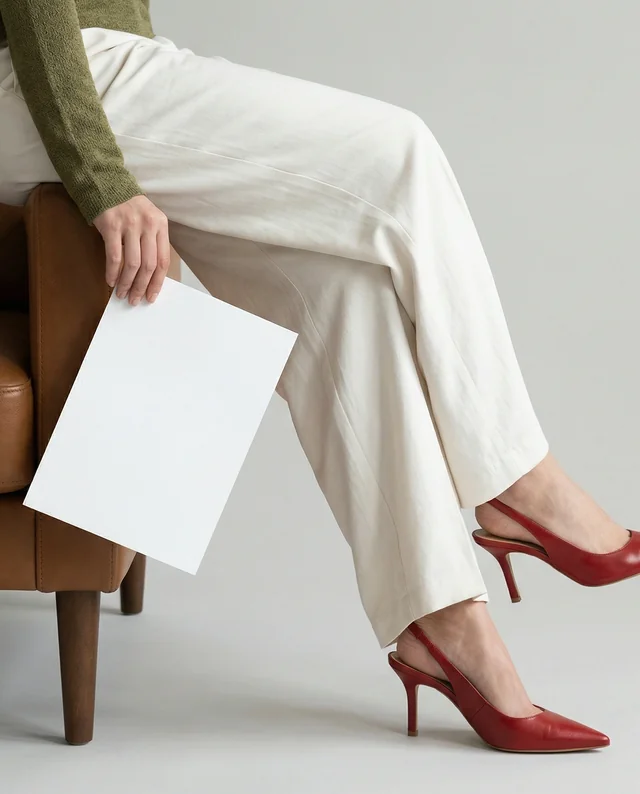 Chic Woman Mockup Holding Flyer in Modern Setting