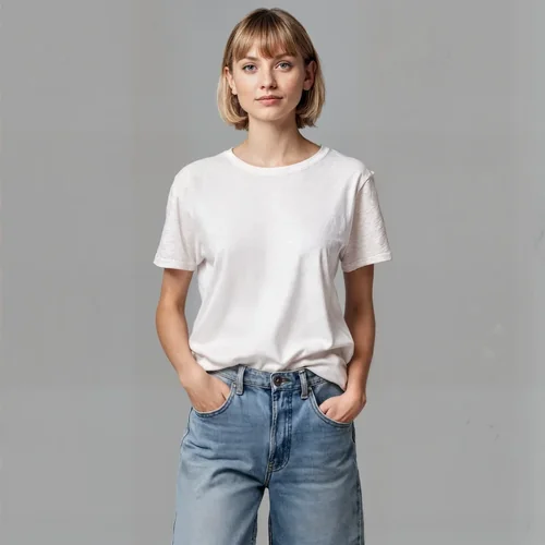 Mockup of T-Shirt with Soft Gray Background and Colors