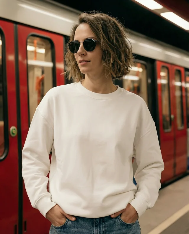 Trendy Sweatshirt Mockup of Stylish Young Woman