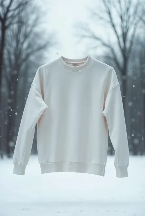 Minimalist Mockup of a White Sweatshirt in Winter Scene