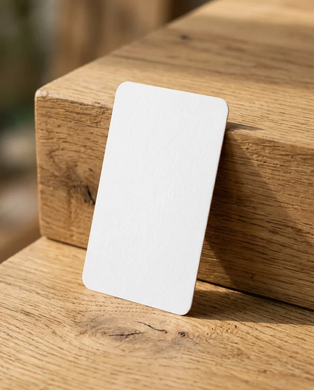 Elegant Business Card Mockup on Rustic Wood Surface