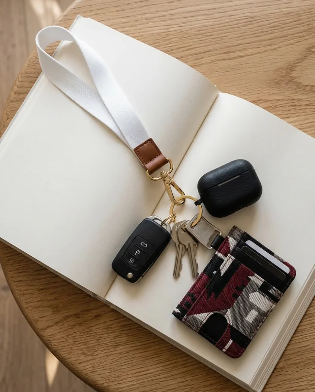 Stylish Everyday Essentials Mockup with Lanyard and Wallet
