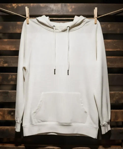 Minimalistic Hoodie Mockup on Rustic Wooden Backdrop