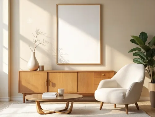 Modern Poster Mockup with Soft Beige Background and Colors