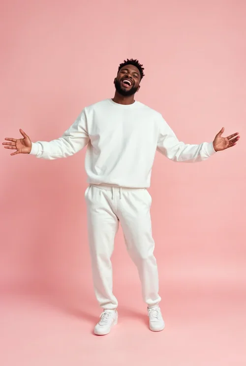 Joyful Sweatshirt Mockup: Young Adult in Casual Style