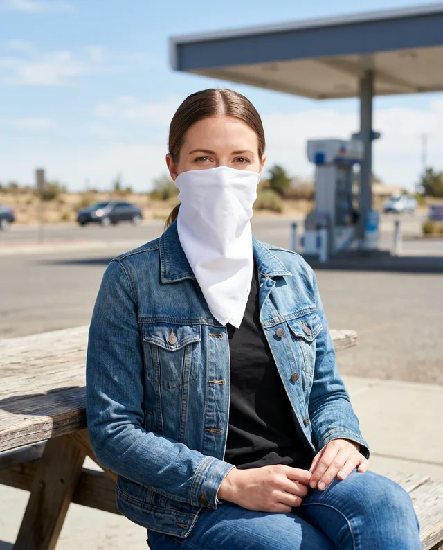 Casual Outdoor Bandana Mockup with Young Woman in Denim