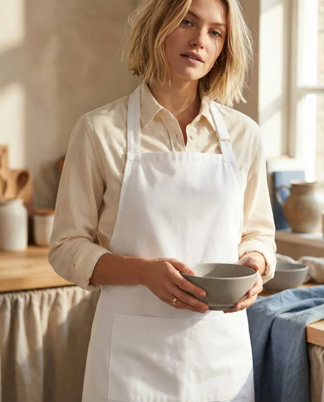 Charming Mockup of a Woman in a Cozy Kitchen Apron