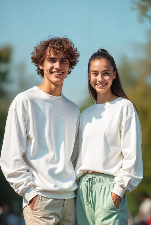Joyful Sweatshirt Mockup in a Vibrant Outdoor Scene
