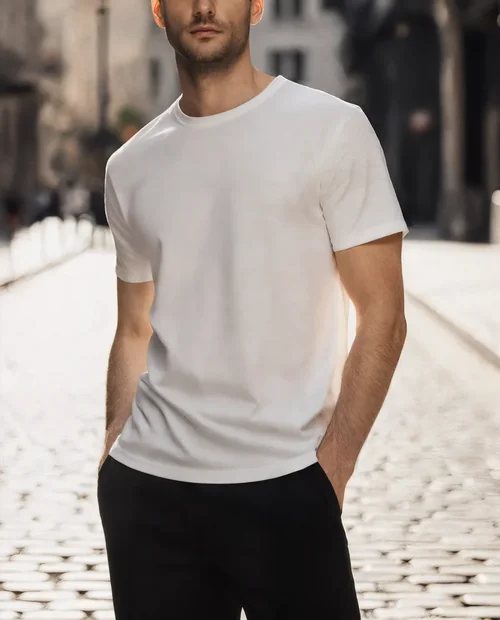 Stylish T-Shirt Mockup of a Young Man in Urban Setting
