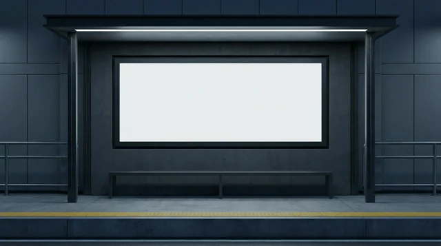 Modern Billboard Mockup at Night in Urban Setting