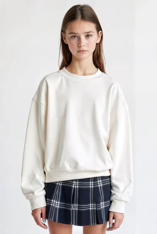 Stylish Mockup of a Girl in a Cream Sweatshirt