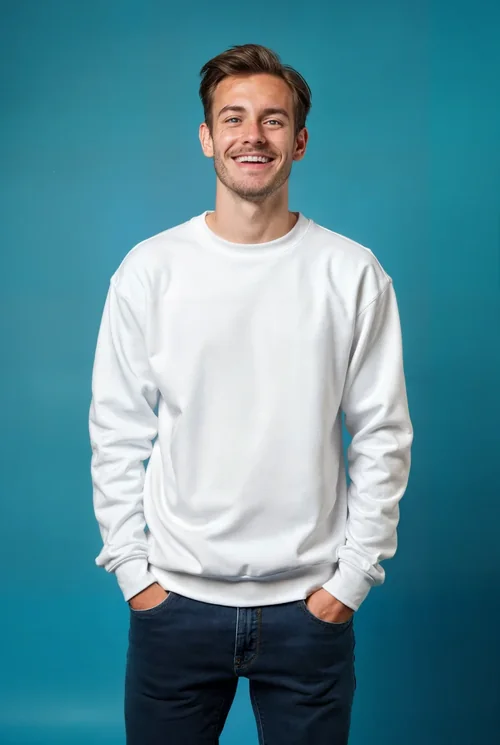 Stylish Mockup of a Young Man in a White Sweatshirt