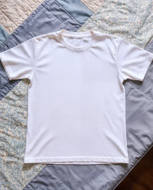 Stylish Mockup of a T-Shirt on a Textured Quilt